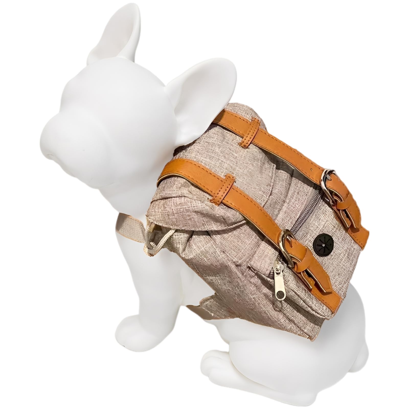 Sac à dos pour chien gris, style vintage, pour chiens de taille moyenne, avec sangles en similicuir, poche latérale zippée, distributeur de sacs à déjections intégré, réglable, 38 x 15 x 1 cm