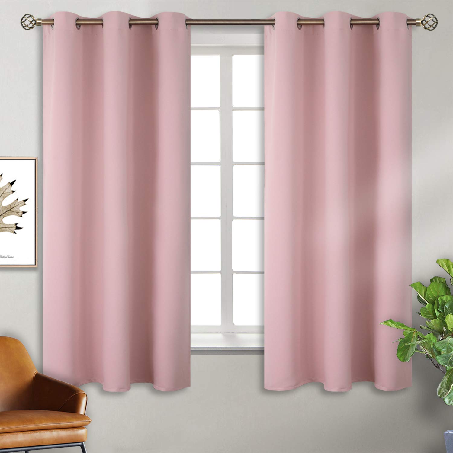 BGment Pink Room Darkening Curtains 63 Inch for Bedroom - 2 Panels