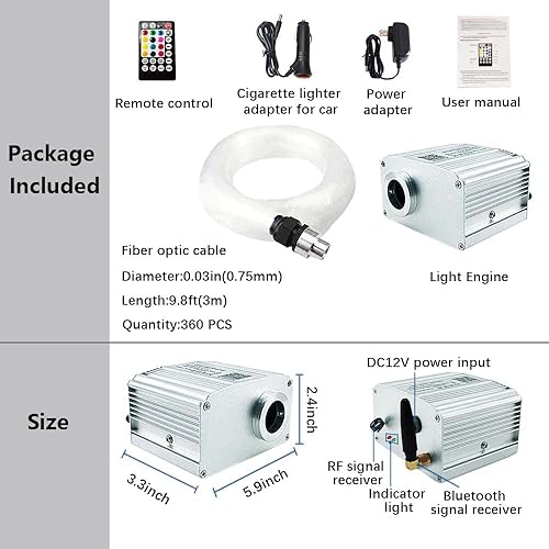 Miniatura 3 de Kit de techo, luces LED de fibra óptica Bluetooth, efecto de estrellas, 10 W, con control remoto y APP, luces RGBW, modo música