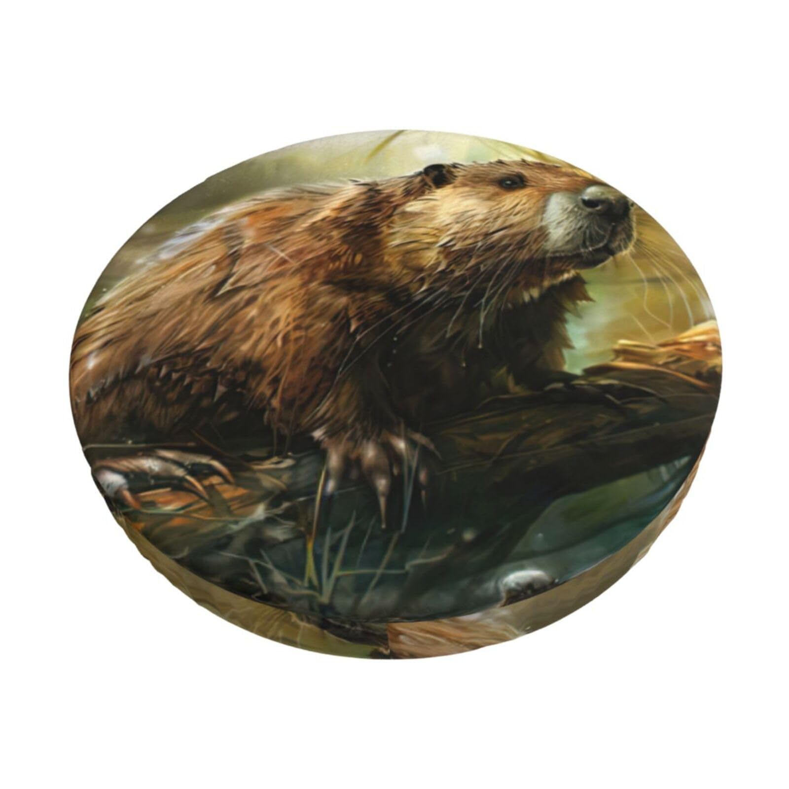GUCHENP Beaver Print Round Bar Chair Cushion Cover,Washable Chair Protector For Indoor Home Furniture Decor