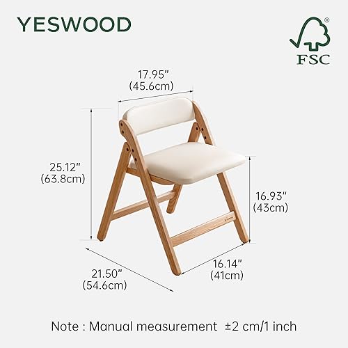 Miniatura 2 de YESWOOD Sillas de comedor plegables de roble con cojín, silla de comedor de madera maciza y cuero con asientos acolchados, sillas de cocina