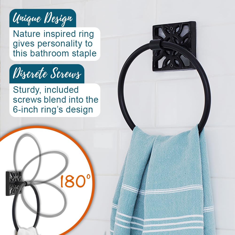 Autumn Alley 5 Pieces Matte Black Bathroom Accessories Set, Wall Mounted, Includes Hand Towel Rack, Hand Towel Ring - Image 4
