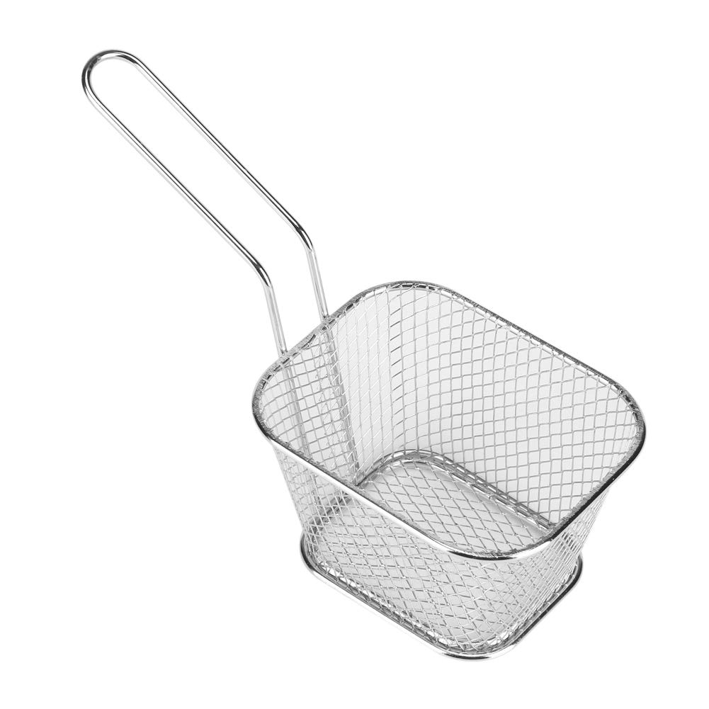 Mini Chip Serving Frying Baskets, Stainless Steel Chip Baskets Food Presentation Basket Strainer Square Chip Fryer Frying Basket for Chips Shrimps Onion Rings Vegetable, 4.1x3.4x2.6inch