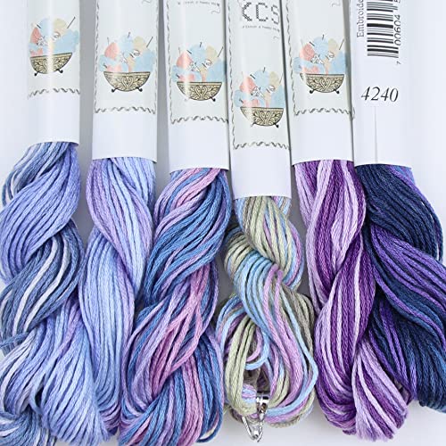 Image of KCS Big skeins of 25 Meters Size 25 Color Variegated Cross Stitch Stranded Threads,6 skeins,20