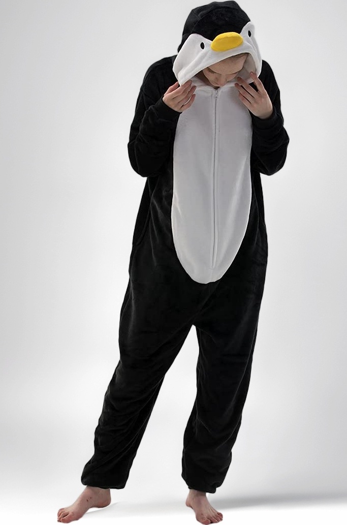 Snug Fit Adult Penguin Oneise Pajamas, Halloween Flannel Women's Cosplay One Piece Animal Costume