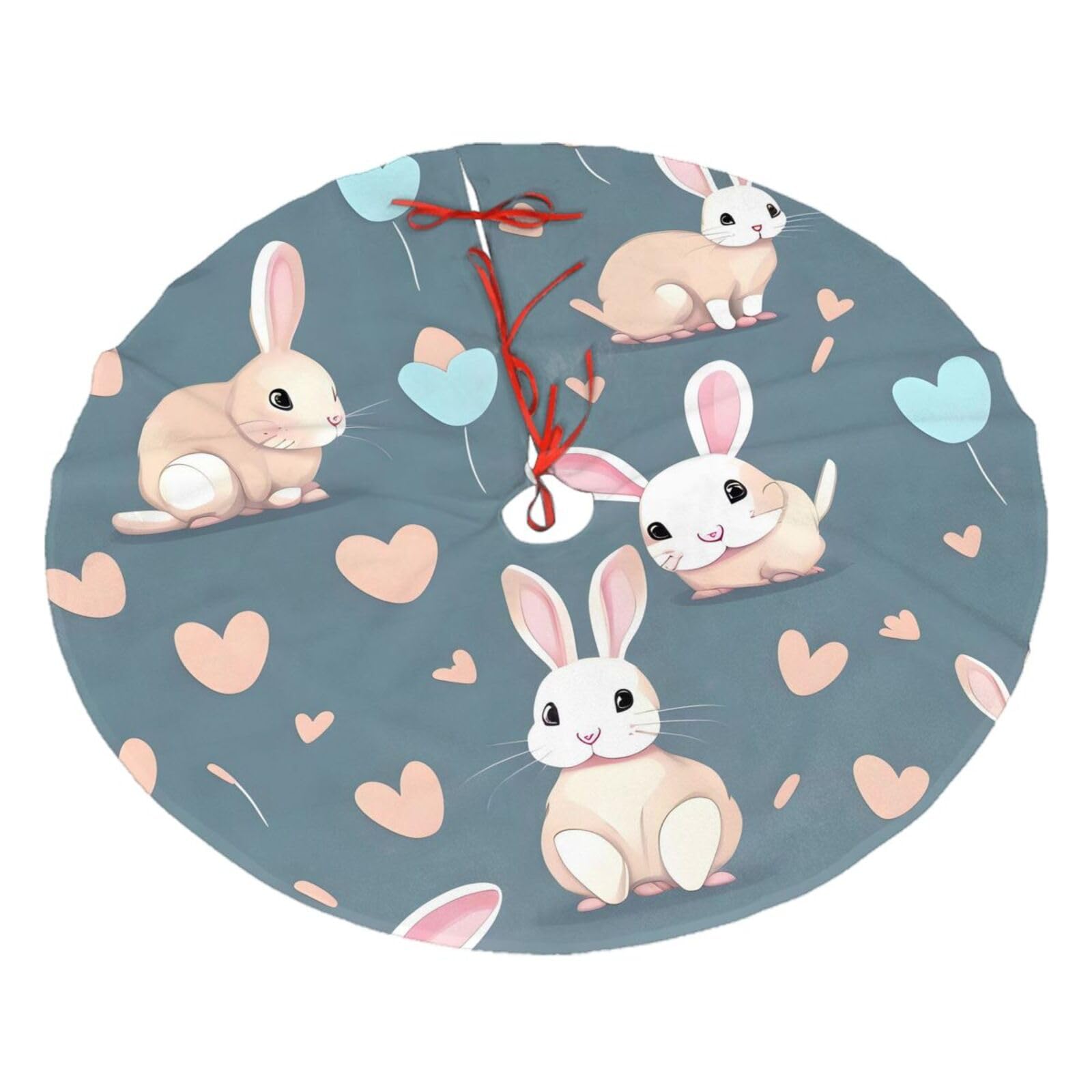 Cartoon Cute Bunny Printed Christmas Tree Skirt Christmas Plush Tree Skirt 36 inches (about91 cm) ChristmasIndoor and Outdoor