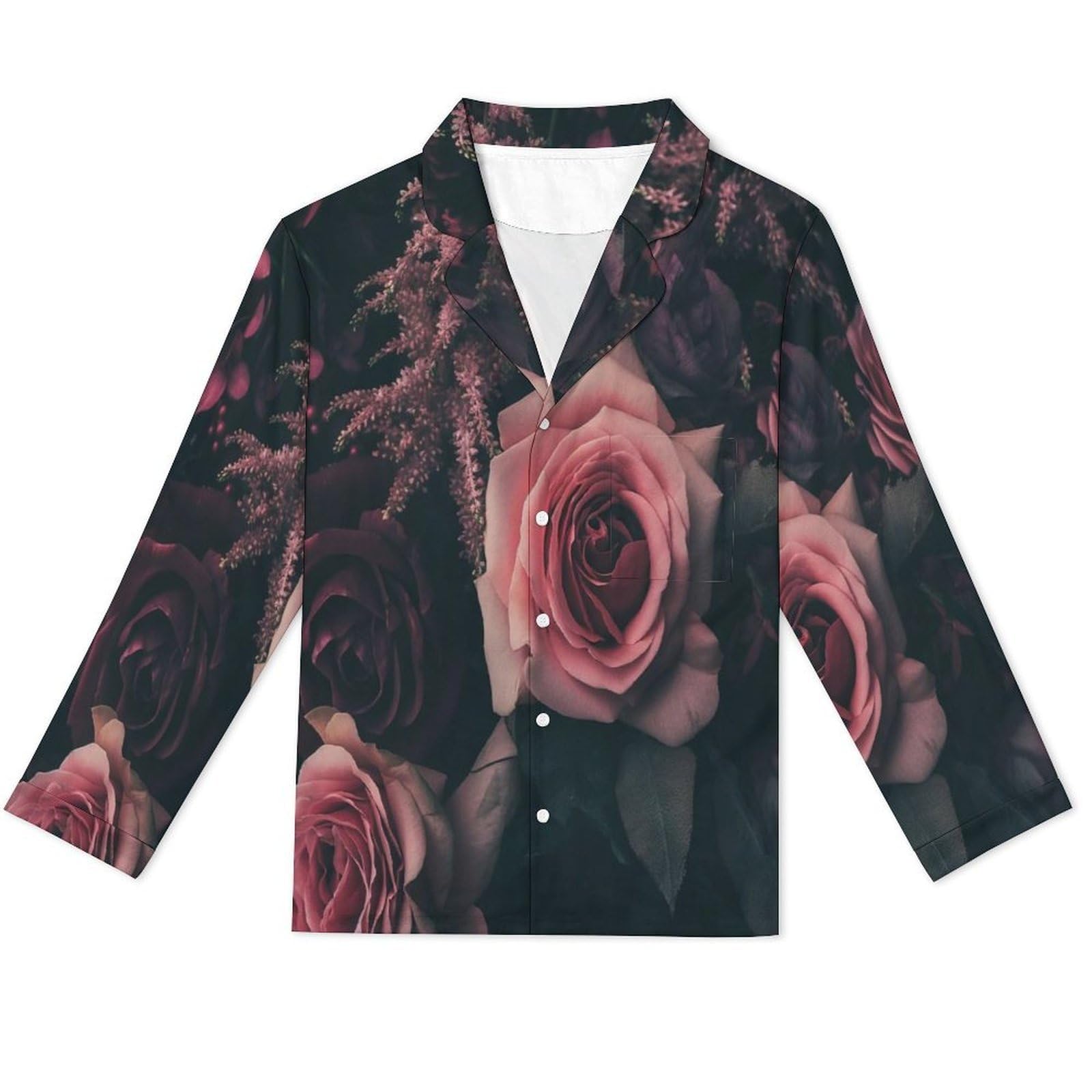 Completo Pigiama da Uomo 2 Pezzi - Rose Rosa Pigiama A Maniche Lunghe Abbigliamento da Casa 2 Pezzi Top + Pantaloni Morbido E Caldo Pigiama Autunnale E Invernale