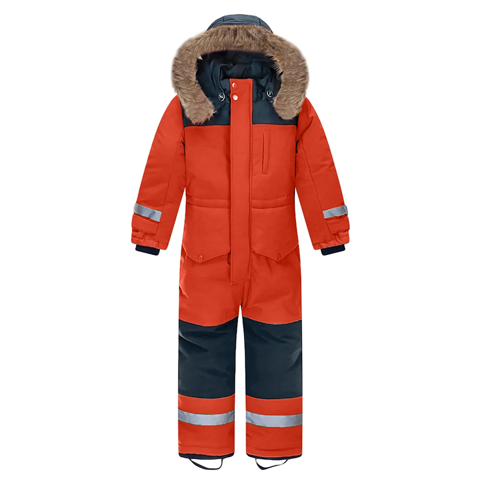 L SERVER Skipak voor jongens met capuchon, winddicht, waterdicht, sneeuwoverall voor meisjes, warm sneeuwpak, dikkere skioverall met reflecterende strepen, Donkerblauw, 116