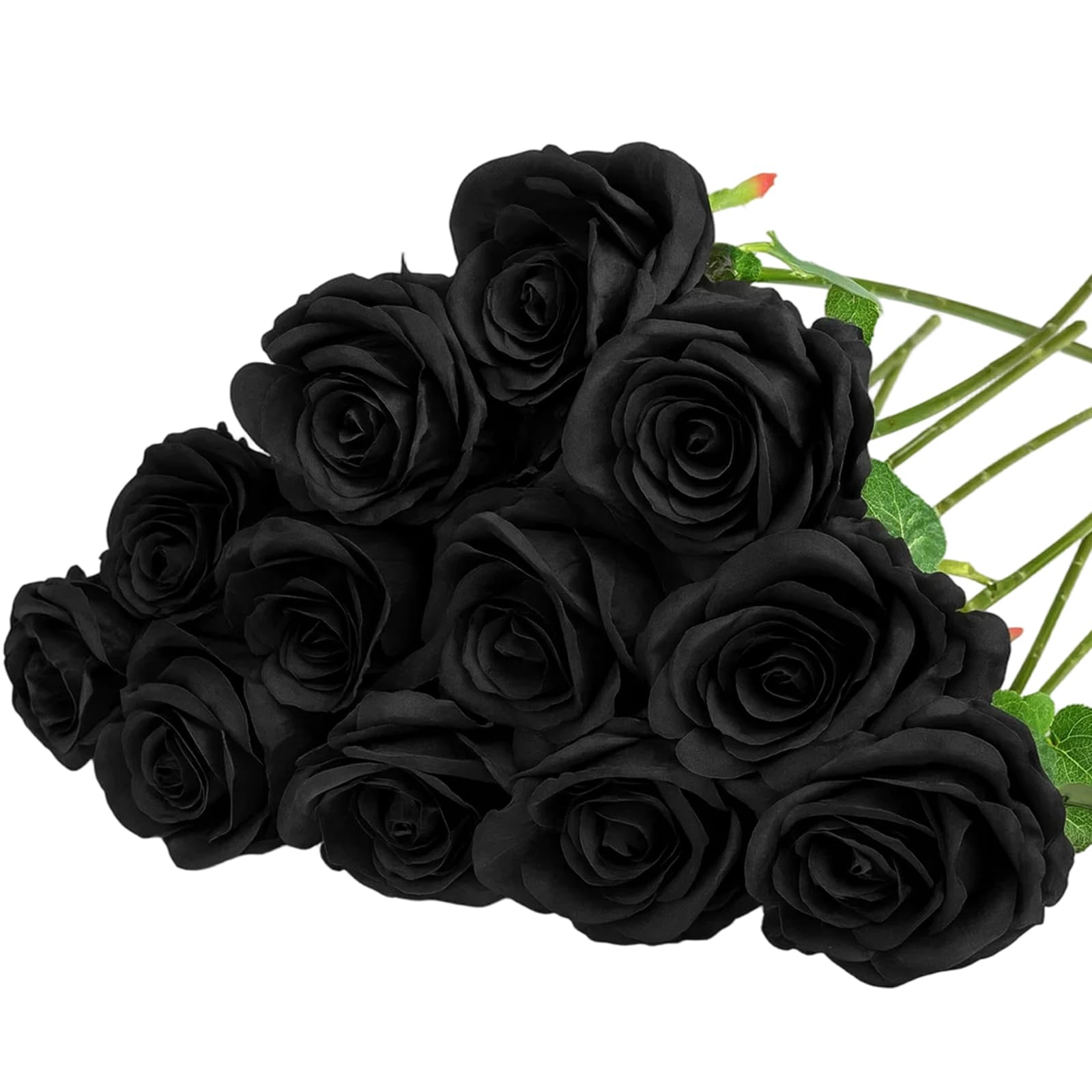 SrgPui 12 Pcs Black Artificial Roses, Single Stem Realistic Silk Rose Bouquet, DIY Decoration for Home, Living Room, Garden, Wedding, Party
