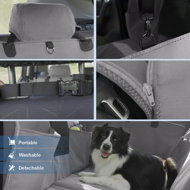 Coperta per cani per sedile posteriore auto, sedile posteriore con protezione laterale e finestra di visualizzazione, antigraffio e impermeabile, per cani, sedile posteriore (grigio