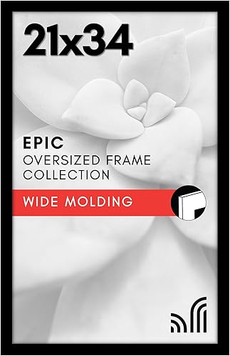 Americanflat Marco de fotos negro de 21 x 34 pulgadas, con marco de madera de ingeniería y cubierta de plexiglás pulido, formatos horizontal y