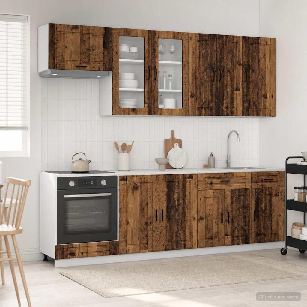 Coin de cuisine Porto 8 pièces Meuble de cuisine en bois vieilli