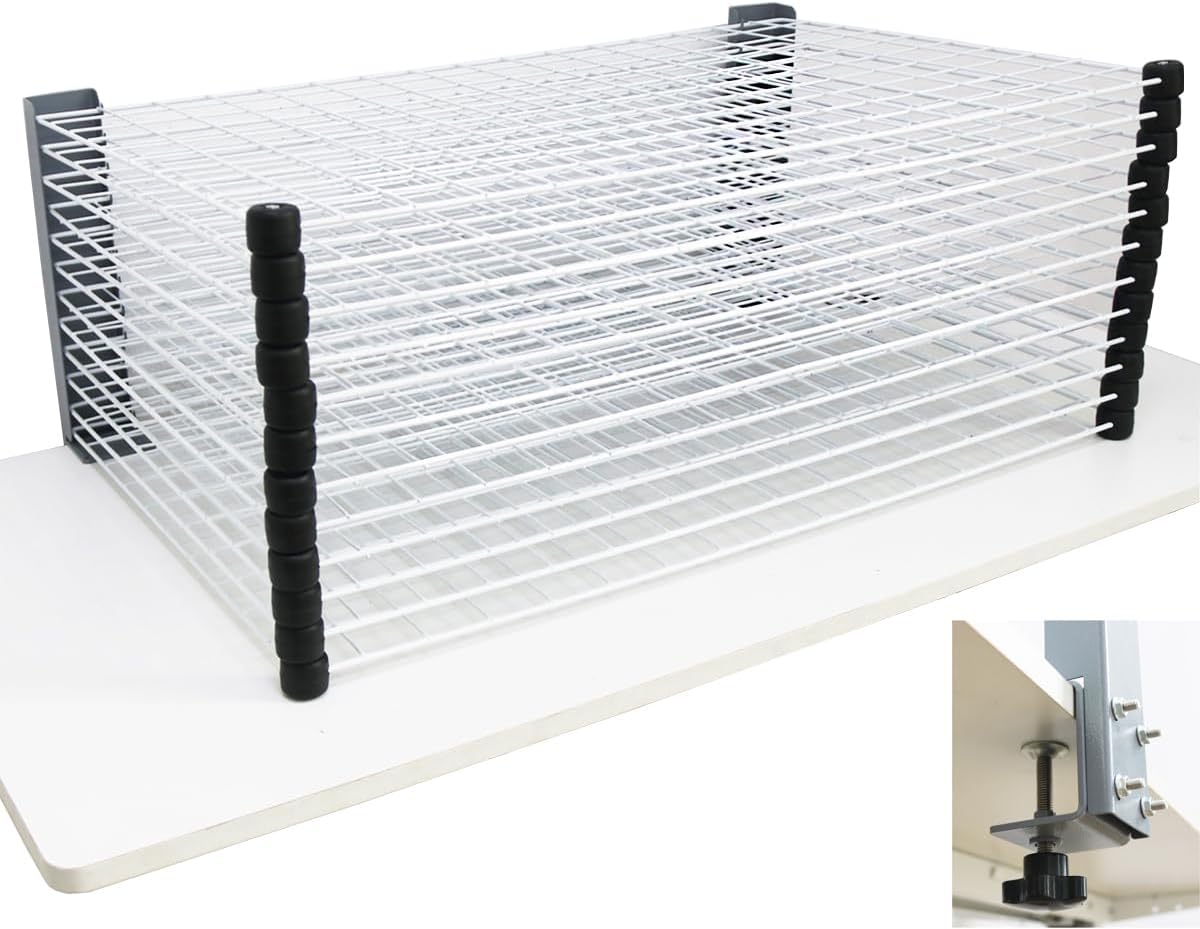 INTBUYING Art Drying Rack Table Top Fixed Tiled-Type Portable Paint Art Storage Drying Rack for Classrooms Art Studios (12 Shelves) 31.9 * 20.9 * 16.7"
