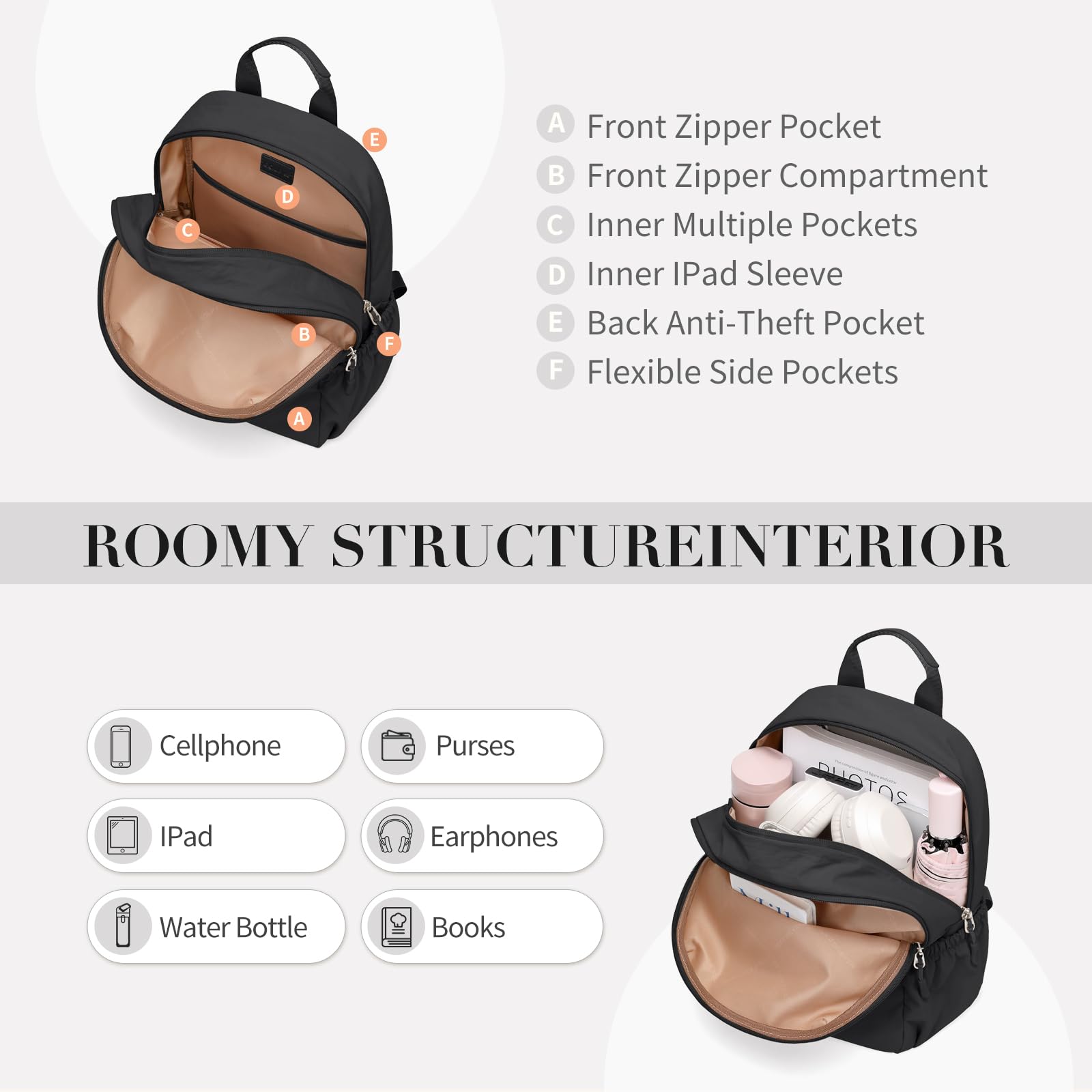GOLF SUPAGS Mini Mochila para Mujer Bolsa de Viaje Informal Ligero Bolso de Hombro Moda Mochila de Día para Viaje Universidad Trabajo