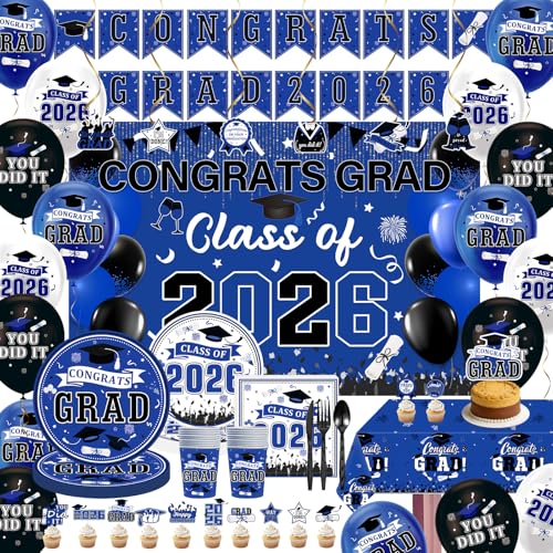 Irosiy 2026 Blue Black Graduation Party Decor Kit - image 1