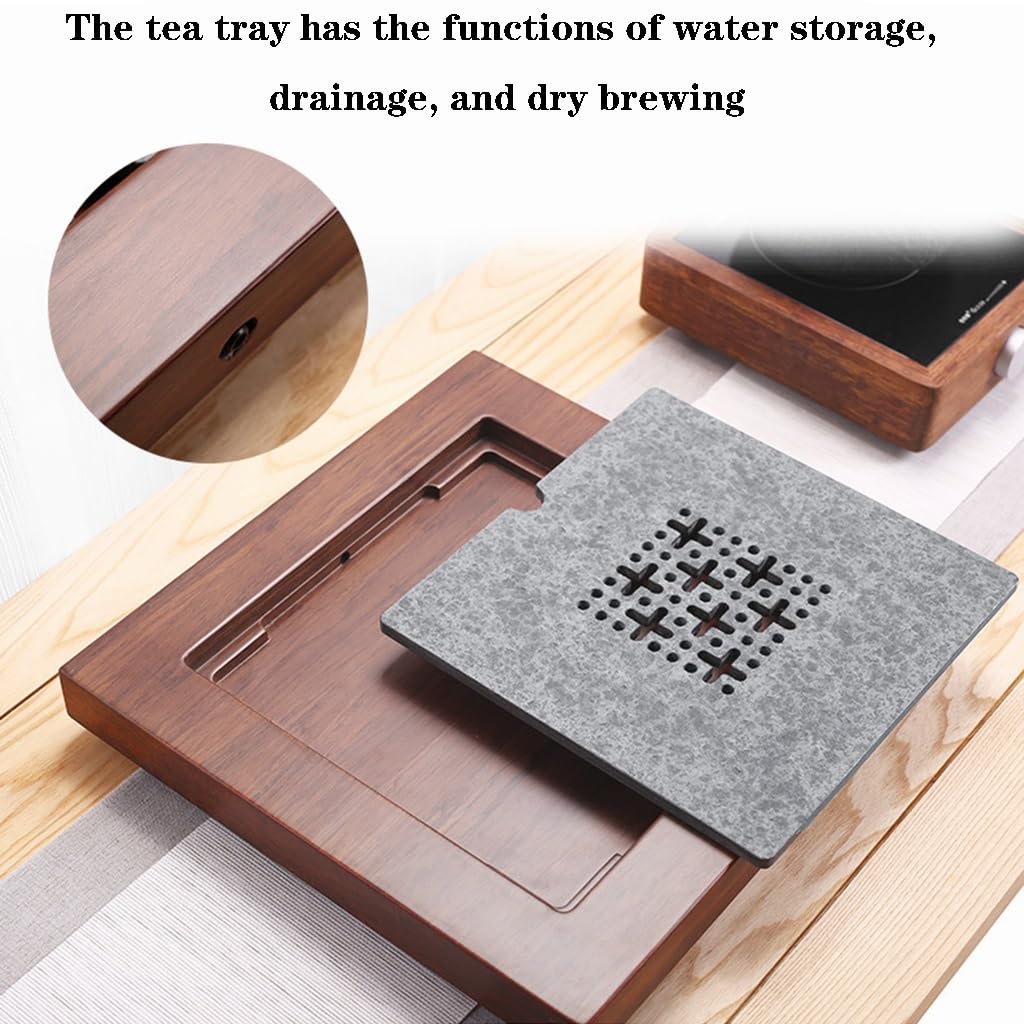 Plateau à thé japonais, plateau à thé Kungfu, Plateau à thé en pierre noire naturelle, plateau de service de style chinois traditionnel, plateau à thé avec stockage d'eau, service à thé Kung Fu