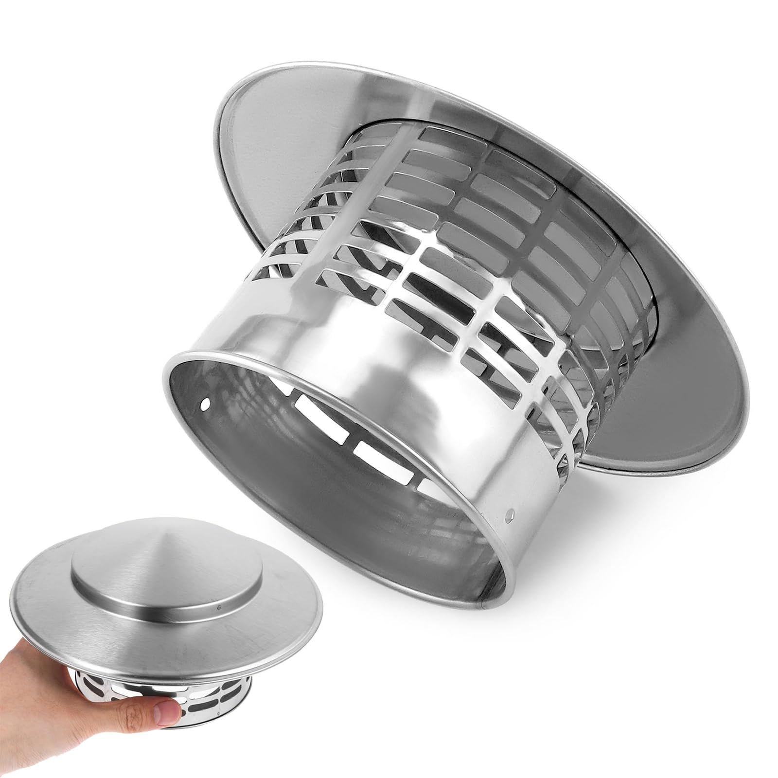 GYEQXKT 110mm/160mm/200mm/250mm/300mm Chimney Cap 304 Stainless Steel Round Rain Cover Ventilation Hood for Stove Pipes Protects Against Rain and Debris