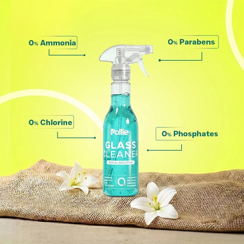 Image of Pollie Glass Cleaner Pack of 3 Sachets (1.5L) | 1 Sachet Makes 500 Ml | For Gadgets, Electronics, Cars Mirror, Kitchens, Bathrooms & Other Glass Surfaces|Dual Fragrance, Alcohol-Free, Non-Toxic