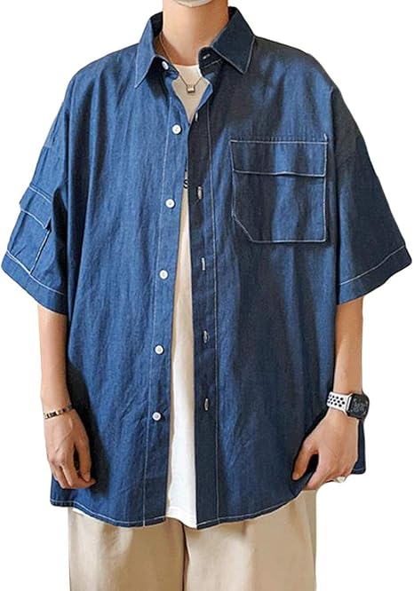 Amazon Yitongメンズ デニムシャツ 夏 ブラウス メンズ ファッション ビジネス オフィス トップス大きいサイズ 無地 ポケット付き パフスリーブ 折り襟 メンズ 夏 デニムシャツ シャツ 通販 Amazon Yitongメンズ デニムシャツ 夏 ブラウス メンズ ファッション ビジネス オフィス トップス大きいサイズ 無地 ポケット付き パフスリーブ 折り襟 メンズ 夏 デニムシャツ シャツ 通販