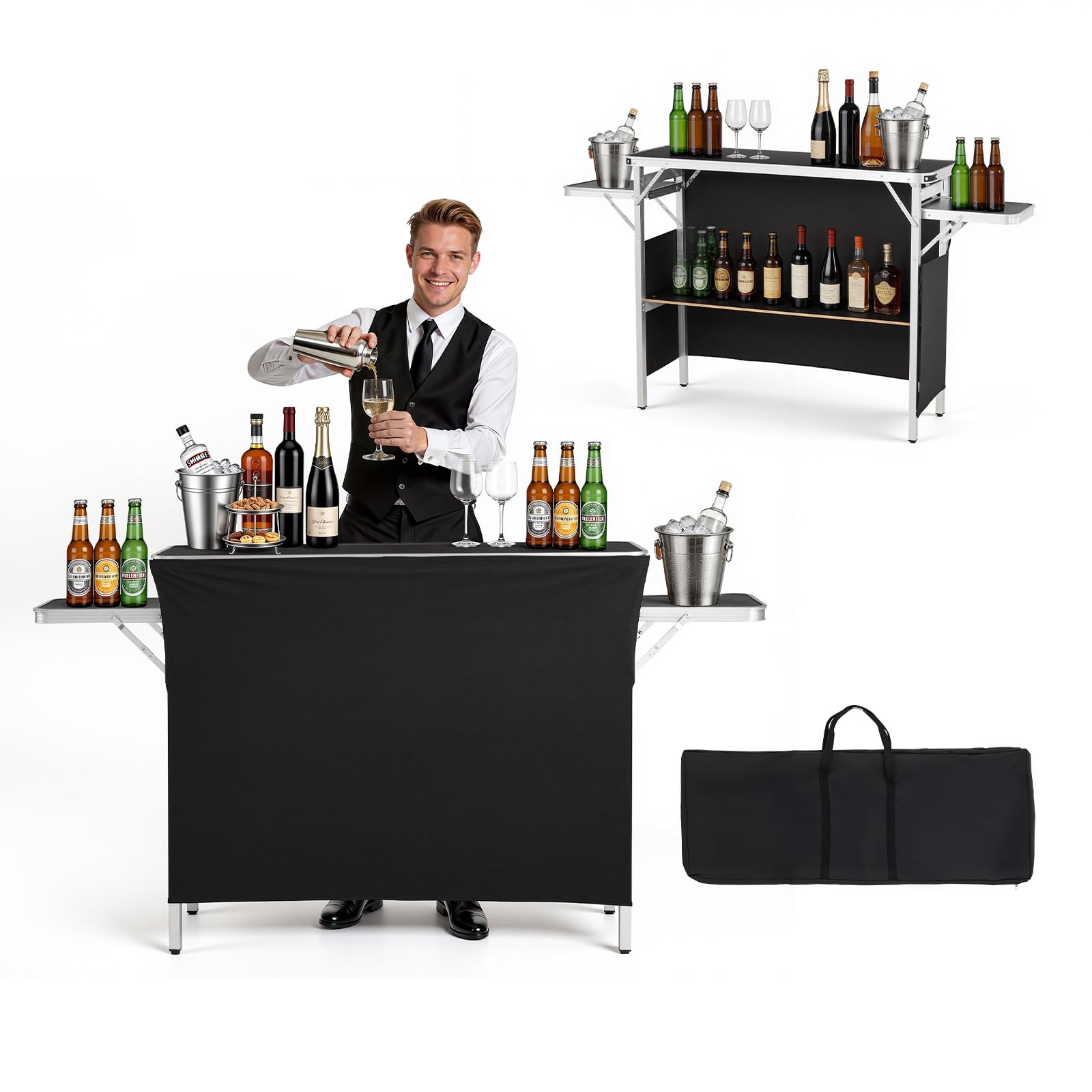 VEVOR Messetheke Klappbar, 1100x390x880 mm, Empfangstheke mit Tragetasche, Ablagefach, Rezeptionstheke, Messestand, Bartisch, Faltbare Mobile Barstation für Veranstaltungen, Partys & Messen