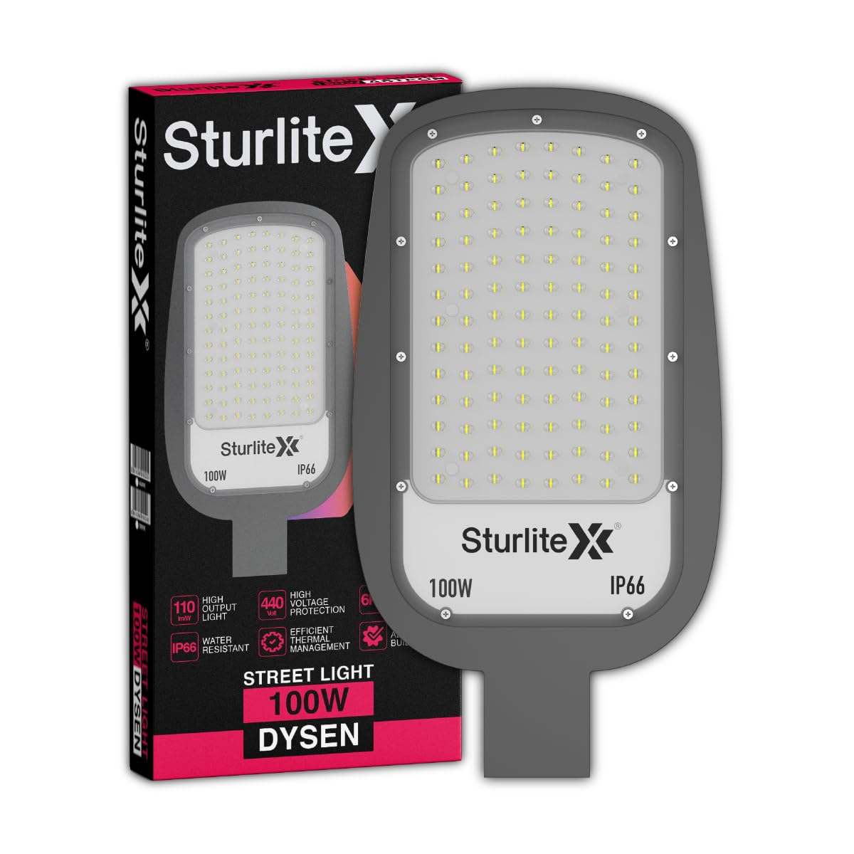 Sturlite Dysen 100W LED Street Light| Cool White 6500K Color Temperature LED Street Lamp| IP66 Waterproof Surge Protection Focus Light for Garage, Parking, Garden, Playground & Sidewalks - (Pack of 1)
