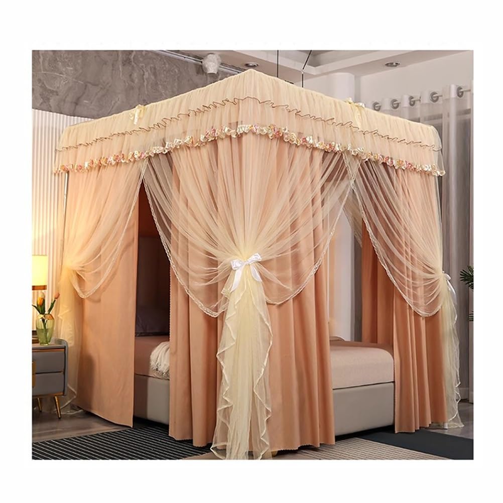 Tente de lit, moustiquaire Kaki pour lit Simple, Double ou King Size, Rideaux de lit décoratifs avec Supports métalliques, 100/120/135/150/180/200 cm (Dimensions : 180 x 220 x 195