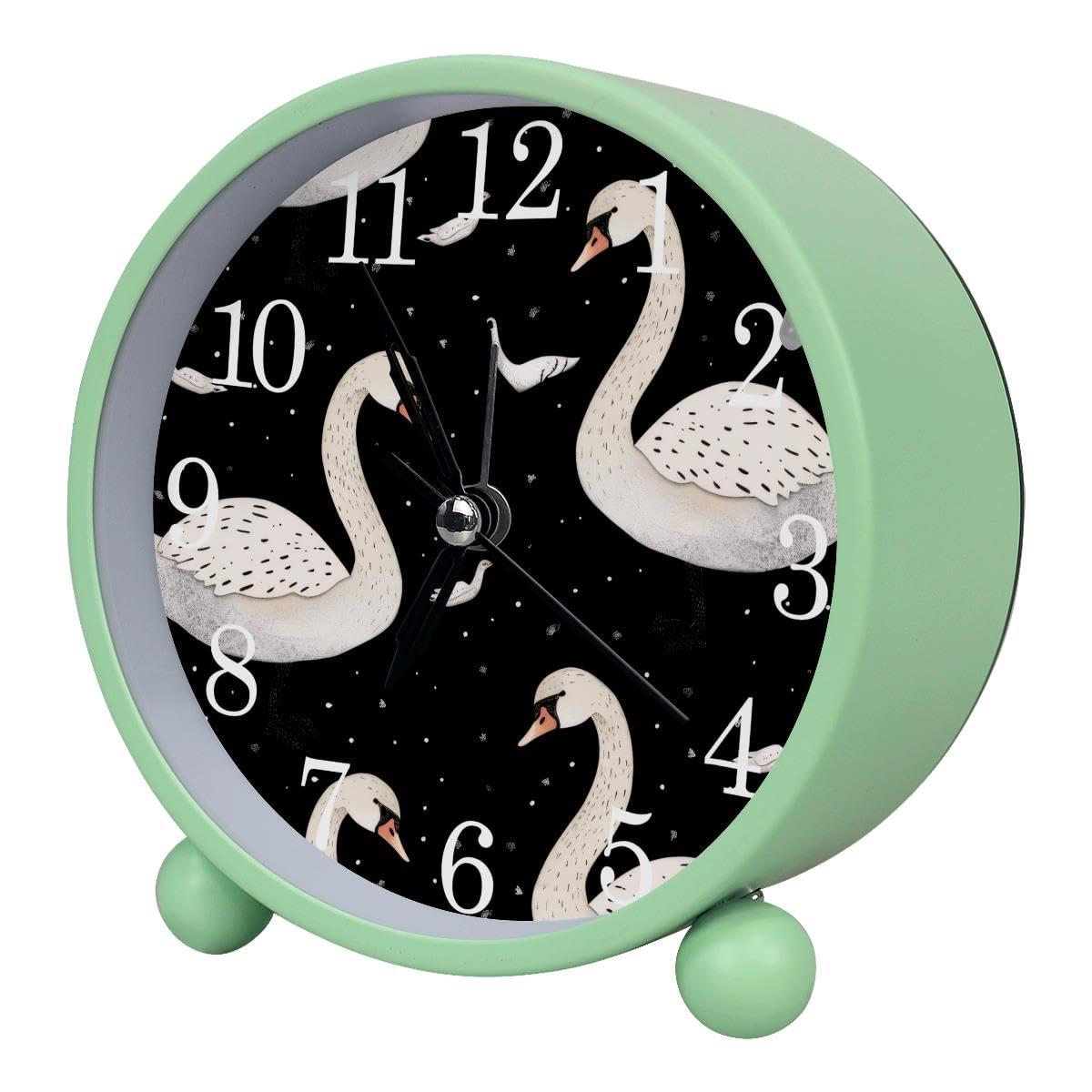 Alarm Clock Swans, Silent Non-Ticking with Night Light