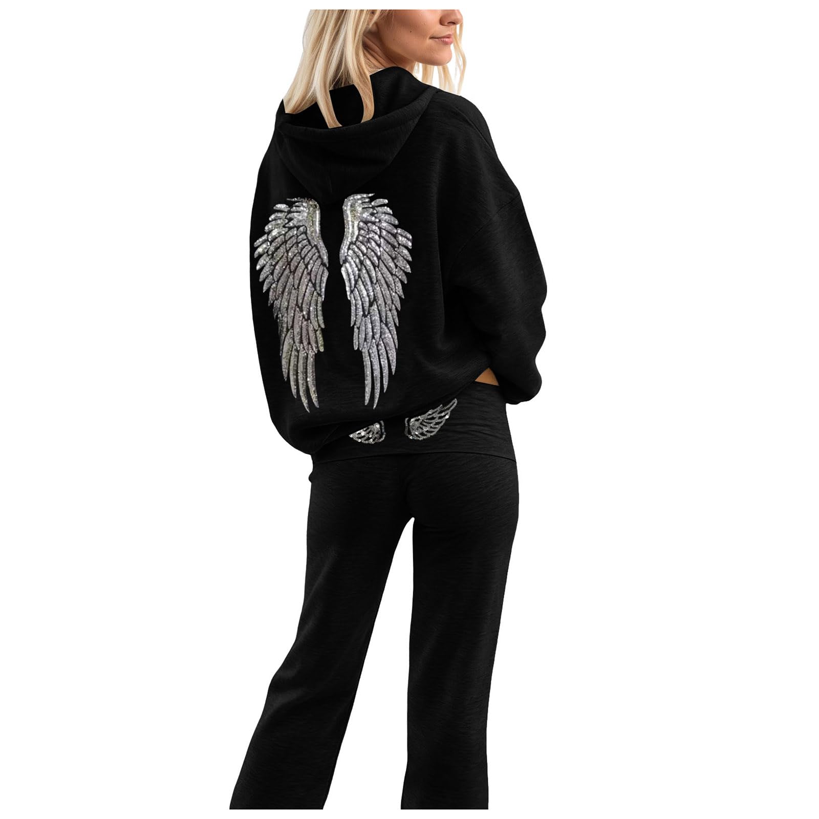 Angel Wings Hoodie Set Women's Hooded Sweatshirt and Pant with