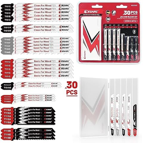 EZARC Jigsaw Blades Set 30pcs with Storage Case, Assorted T-Shank Replacement Jig Saw Blades for Cutting Wood, Plastic and Metal Cover