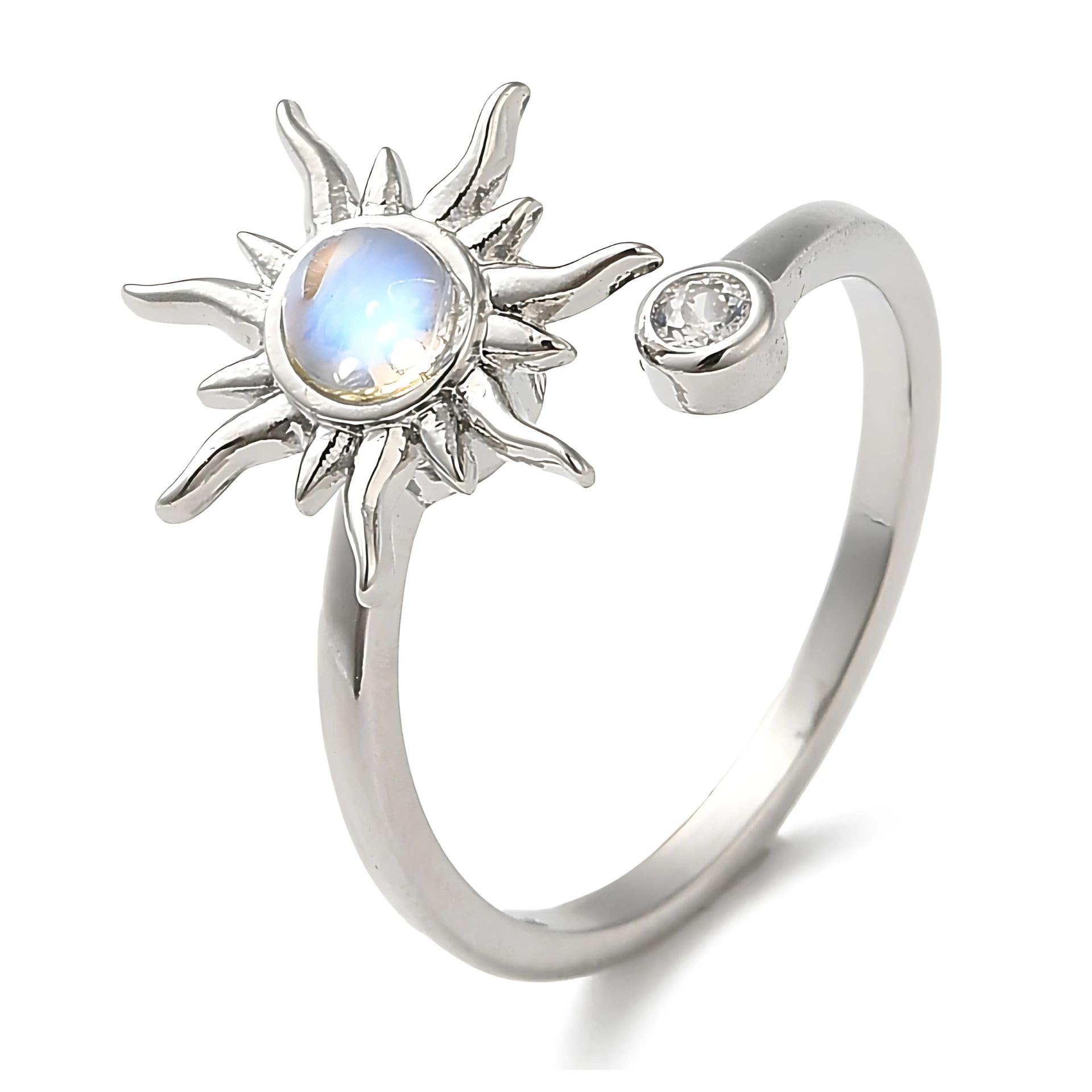 via mazzini Silver Plated 'Solar Mirage' Sun Design Rotatable Spinner Stress Relief Anti Anxiety Calming Worry Relief Meditation Fidget Ring For Women and Girls (Ring0837) - US Size 7-picture-14