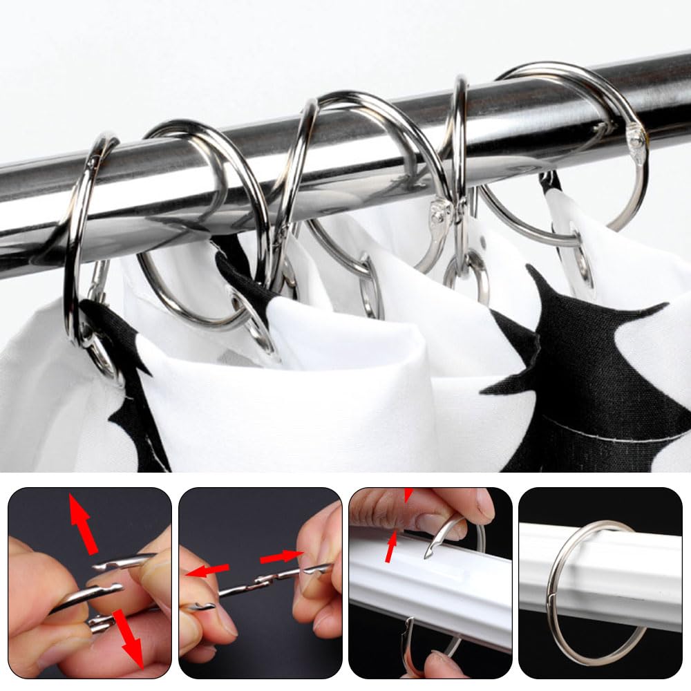 40 anelli per tende in metallo, 50 mm, da aprire, per tenda da doccia, anelli da appendere per tende da doccia e bastoni per tende, anelli per camera da letto, bagno (nero