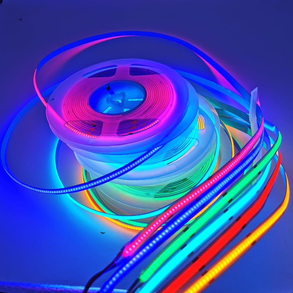 weisuansz 12V/24V 5MM Thin PCB Premium 400LEDs/M UHB Pure Single Color COB LED Strip Flexible Red Green Blue Pink Purple Ice Blue Yellow Orange for Room Ceiling Linear LED Lighting (DC 24V, Yellow)
