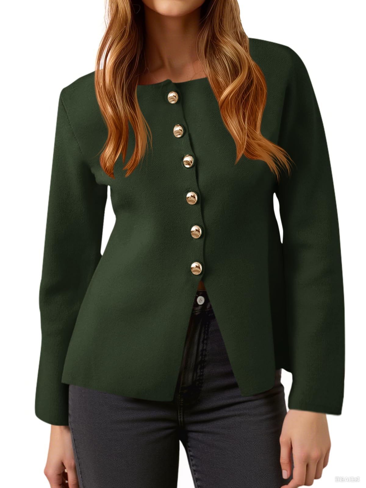 cicy bell Womens Button Up Cardigan Sweaters Lightweight Long Sleeve Knit Tops Business Casual Round Neck Fitted Jacket-picture-33