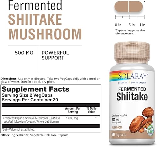 Miniatura 3 de SOLARAY Fermented Shiitake Mushroom 500mg  Healthy Immune, Liver & Digestive Function Support  Non-GMO & Vegan  60 VegCaps
