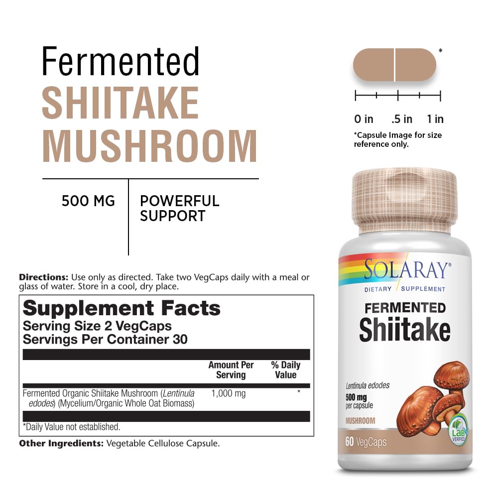 Solaray Shitake 500mg | Hongos | Organically Grown Fermented Mushroom | 60 VegCaps