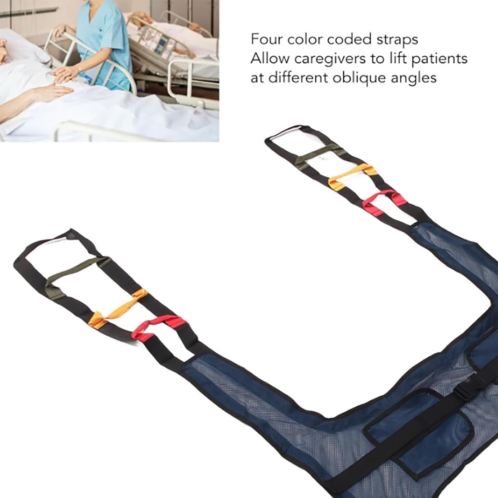 Eslinga para Inodoro, Grúa de Nylon Acolchada para traslado de Pacientes para Entrenamiento de bipedestación a pie Malla Azul Oscuro en Forma de H para enfermería bariátrica