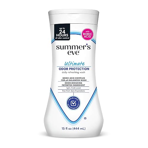 Summer's Eve Feminine Wash, Ultimate Odor Protection, Boric Acid, 15 Fl Oz | pH-Balanced Body Wash for Women with Boric Acid, Feminine Care to Remove Vaginal Odor, Gynecologist Tested, Fresh Scent