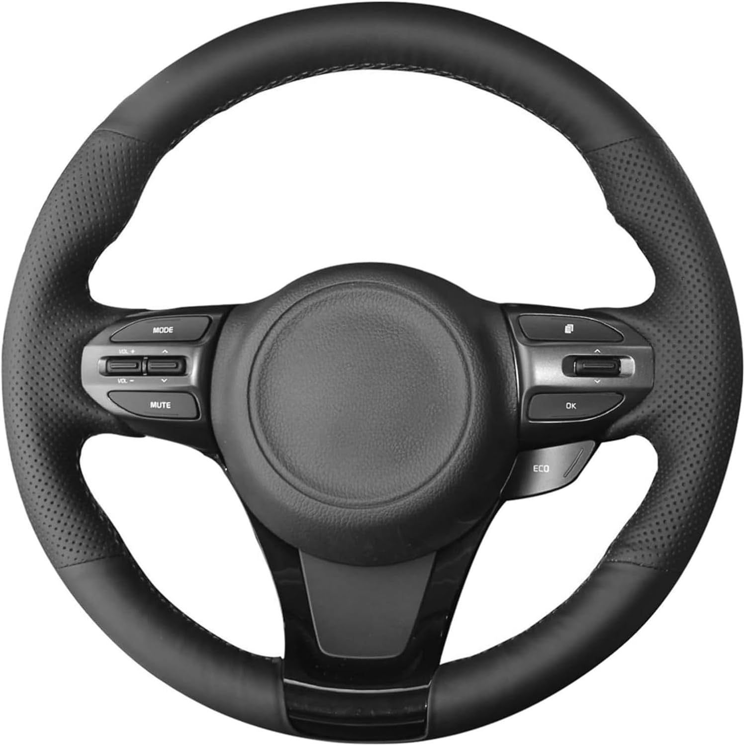 Loncky Black Genuine Leather Car Custom Steering Wheel Cover for Kia Optima LX 2014 2015 / Kia Optima EX 2014 2015 Accessories