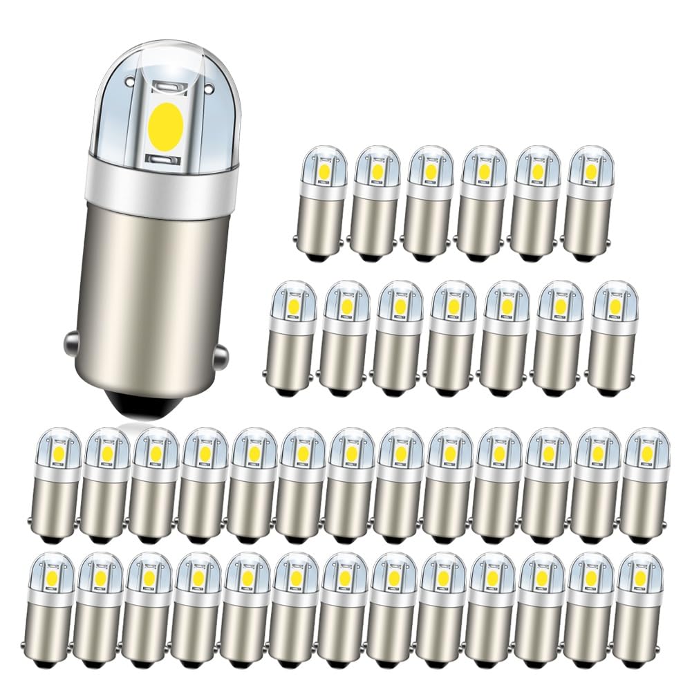 Ruiandsion Lampadine LED BA9S, Confezione da 40, 12V Bianco Freddo Non Polare, per Luci di Porta, Gradino, Parcheggio e Luci Città, Compatibile con BA9 T11 1891 1895 1445