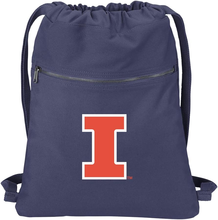 Broad Bay University of Illinois Drawstring Backpack RICH COTTON Illini Cinch Bag (Navy)