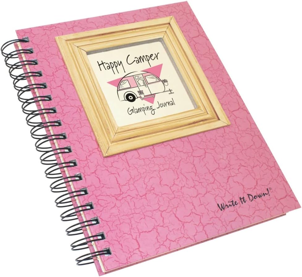 Write it Down series by Journals Unlimited, Guided Journal, Happy Camper, Glamping Journal, Full-size 7.5"x 9", Pink Hard Cover, Made in USA
