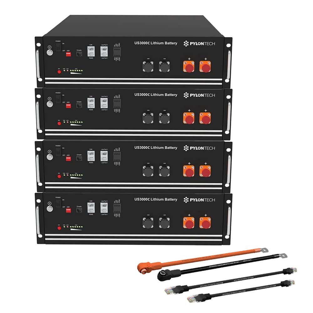 Pylontech 4 pilas US3000C LiFePO4 de 14 kWh con juego de cables de conexión inversor