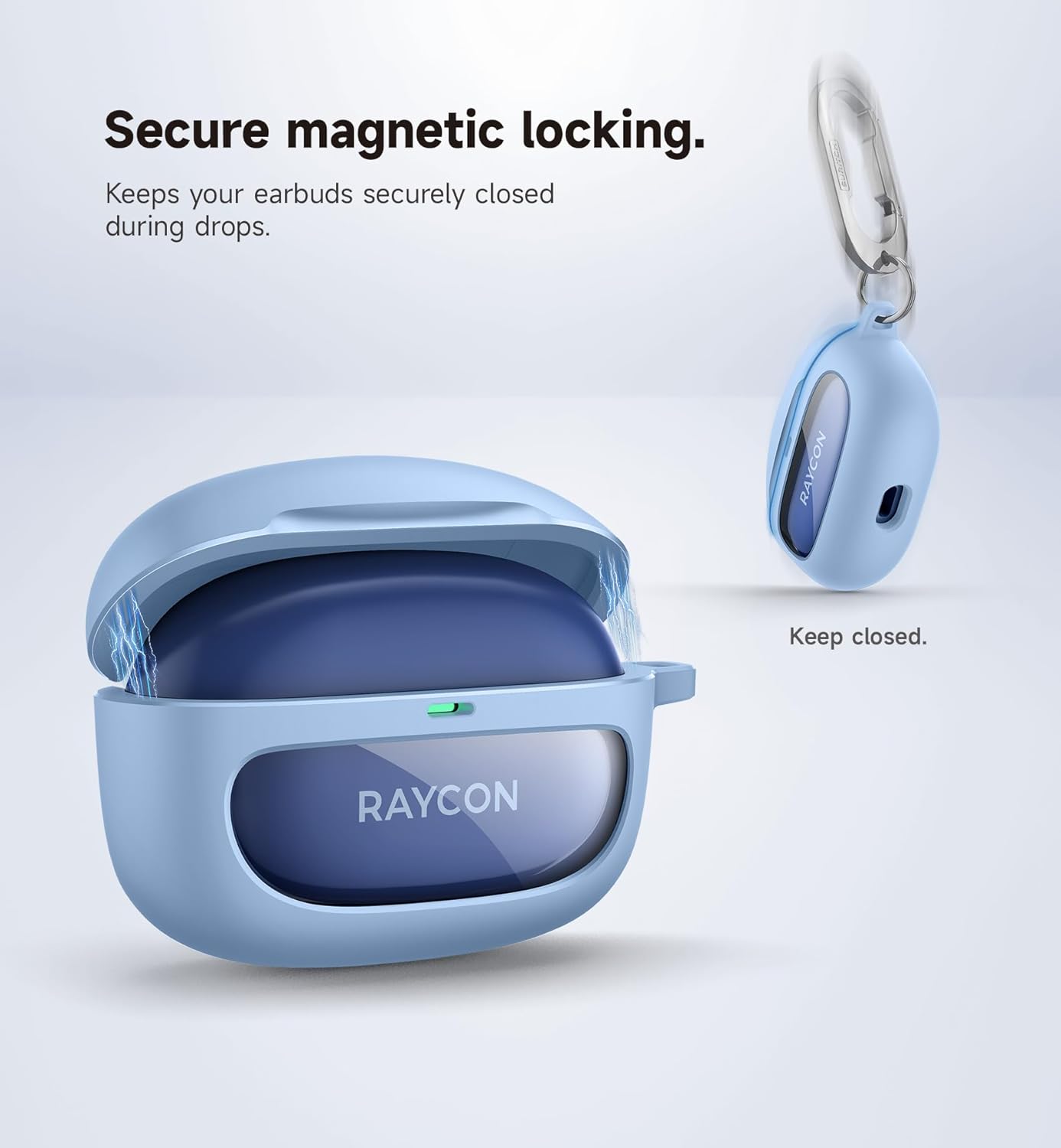 SURITCH Case for Raycon Everyday Earbuds (2024 Edition), Shockproof Magnetic Case for Raycon Bluetooth True Wireless in-Ear Buds Headphones, Protective Cover with Magnetic Lid Lock & Carabiner, Blue - Image 3