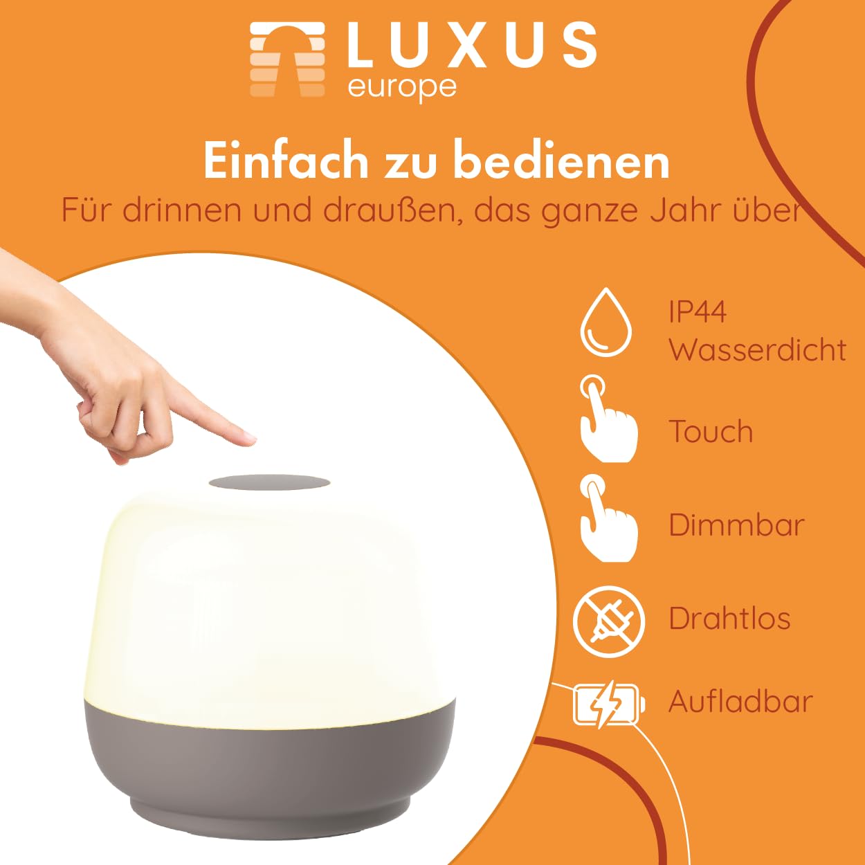 Drahtlose Tischlampe - 3er Set + Ladestation weiß - Naxos - Taupe - Tischleuchte für Innen und Außen - Wiederaufladbar - LED - Touch - Dimmbar