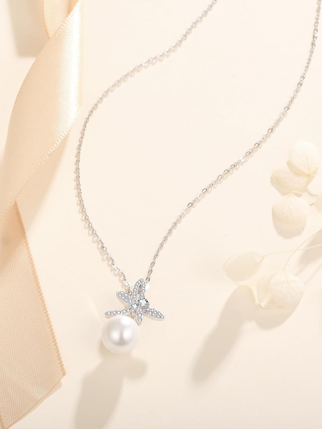 Pearl Necklace for Women 925 Sterling Silver Dragonfly Necklace Dainty Freshwater Pearl Jewelry Gifts - Image 2