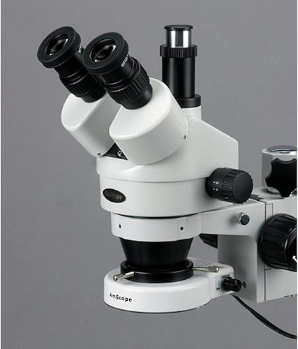 Miniatura 4 de AmScope SM-3TZ-80S Microscopio de zoom estéreo trinocular profesional, ocular WH10x, aumento de 3.5X-90X, objetivo de zoom 0.7X-4.5X, anillo de luz