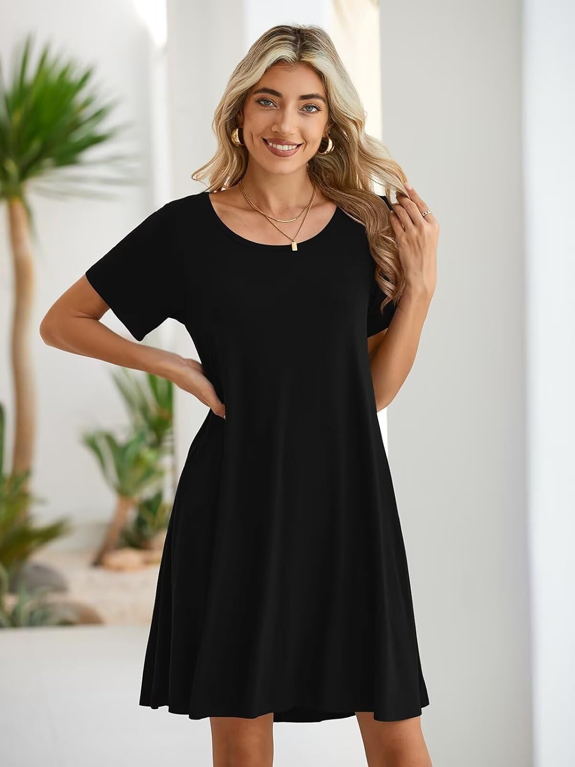 BELAROI Womens Summer Casual T Shirt Dress Loose Swing Tunic Dress Short Sleeve Sundress with Pockets - Image 2