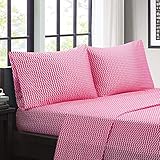 Intelligent Design Mikrofaser-Bettlaken-Set, knitterfrei, weiche Bettlaken mit 30,5 cm Tasche, modern, alle Jahreszeiten & gemütlich, entsprechender Kissenbezug, voll, rosa Zickzack, 4-teilig