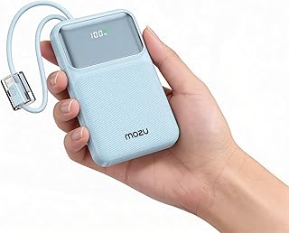 Mozu AmpUp PB110 10000mAh 16mm Ultra-Slim Power Bank with in-Build Type C & 8 Pin Cable |Carry Handle Design|22.5W Fast Charging|Flight Approved 38.5Wh|Digital Display