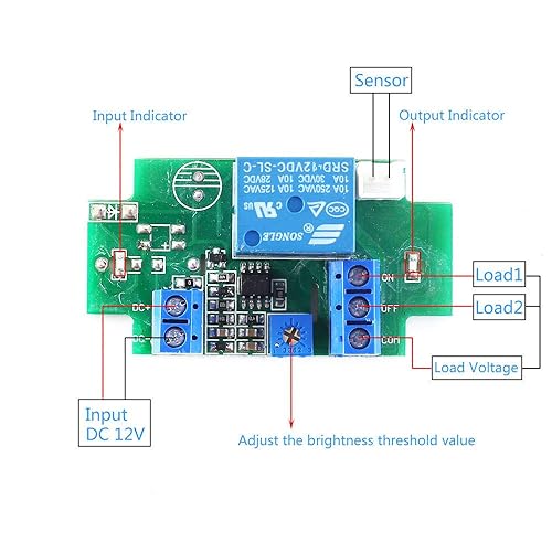 Miniatura 2 de Controlador de sensor fotosensible Módulo de relé de resistencia DC 12V Controlador impermeable Brillo ajustable Interruptor de control de luz